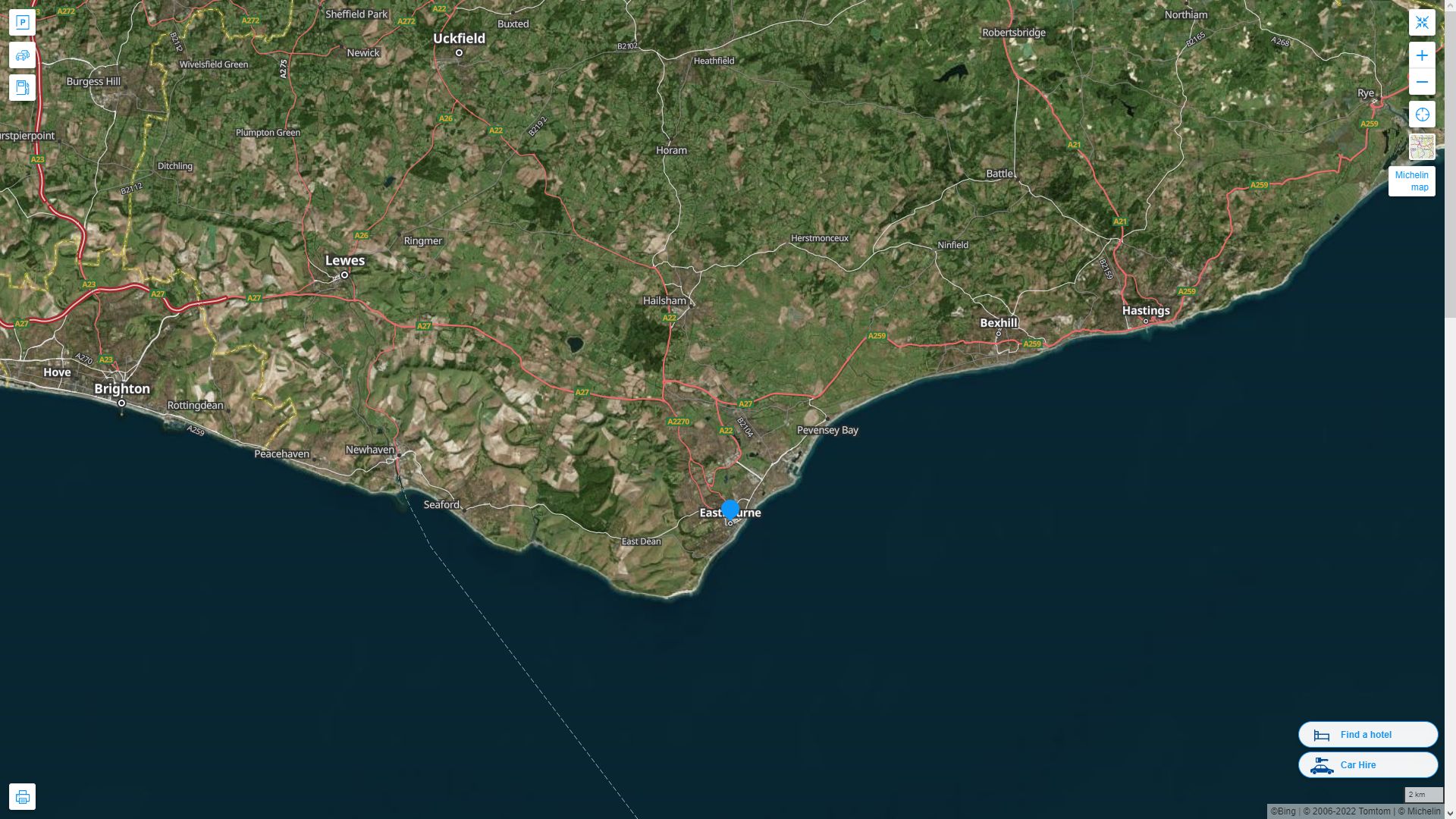 Eastbourne Royaume Uni Autoroute et carte routiere avec vue satellite